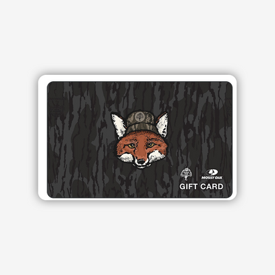 Mr. Fox Gift Card with a greyscale bottomland background