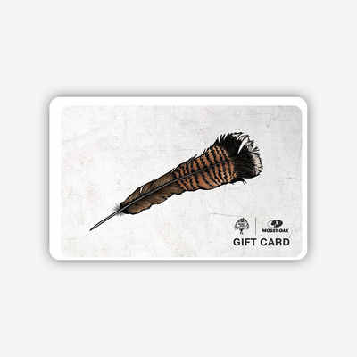 A colored turkey feather drawing on a gift card. 