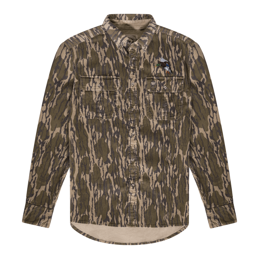 Mossy Oak Companions Wright Collection Drake Mallard Duck Long Sleeve Corduroy Bottomland Shirt 