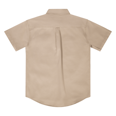 Mossy Oak's Short Sleeve Dirt Shirt in Tan Back 