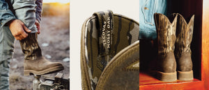 Mossy Oak x Tecovas three picture collage