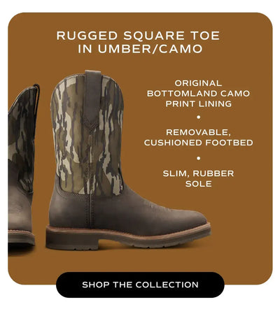 Mossy Oak x Tecovas bottomland boots (shop the collection)