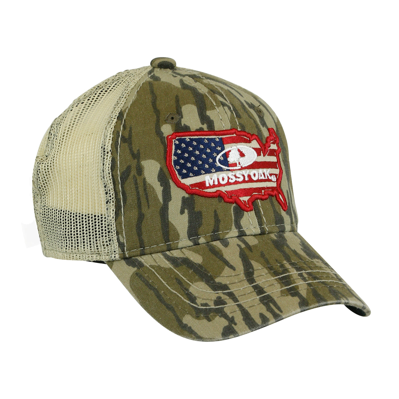 Hat- Mossy Oak Camo with American Flag Embroidered - Hunters for