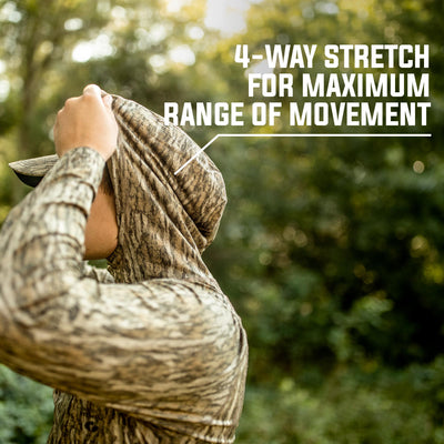 Long Sleeve Hunt Tech Camo Hoodie 4-Way Strech for Maximum Range of Movement