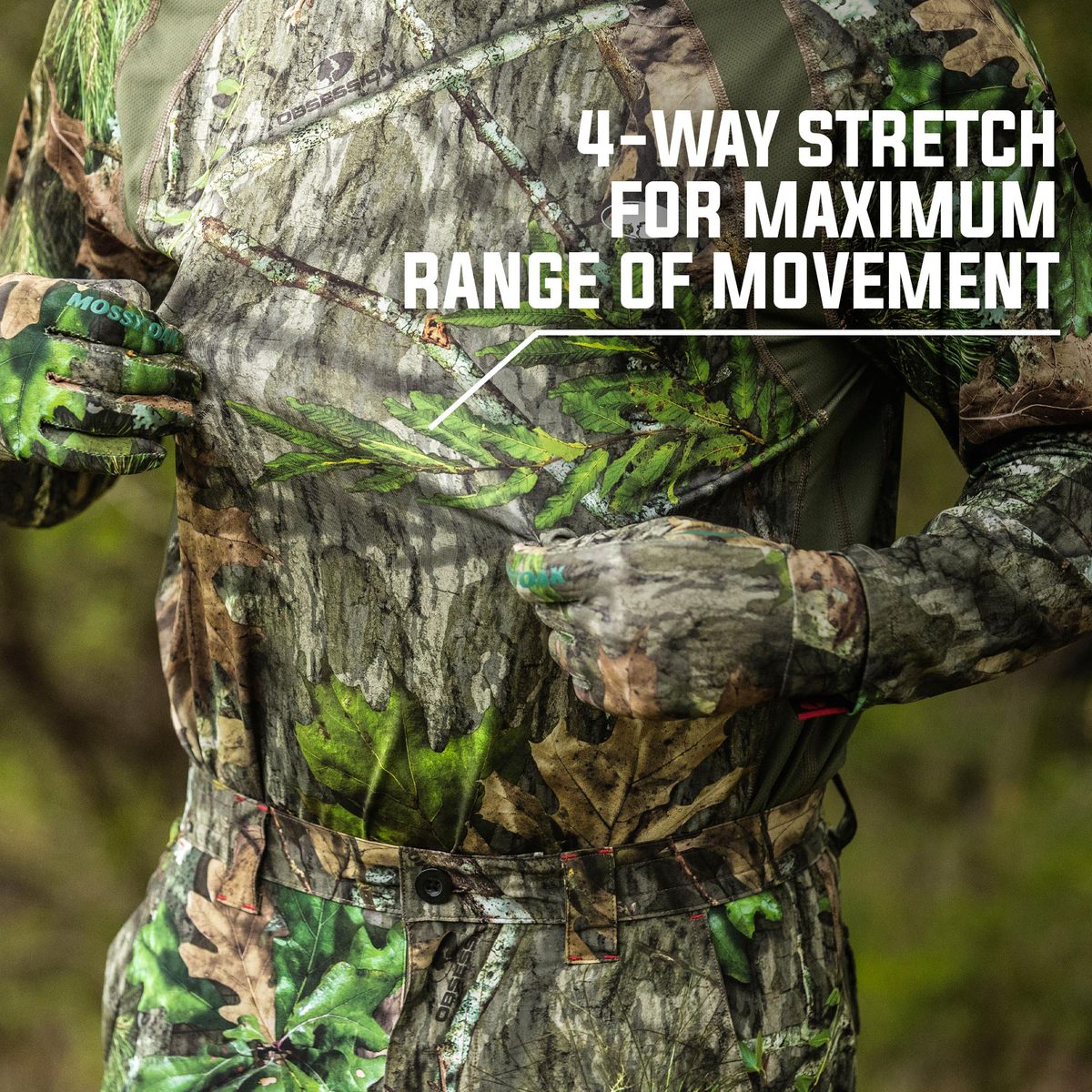 Mossy Oak Men's Long Sleeve Vented Hunt Shirt 4-Way Stetch for Maximum Range of Movement