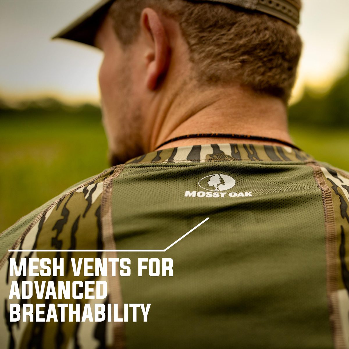 Mossy Oak Men's Long Sleeve Vented Hunt Shirt Mesh Vents for Advanced Breathability