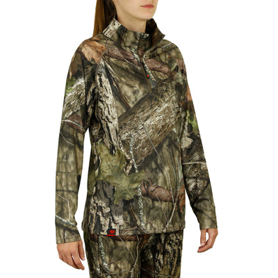 Mossy Oak Women's Hunt Tech 1/4 Zip Long Sleeve Pullover Break Up Country Front