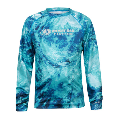 Mossy Oak Fishing Youth Shield Logo Long Sleeve Shirt Equator Front