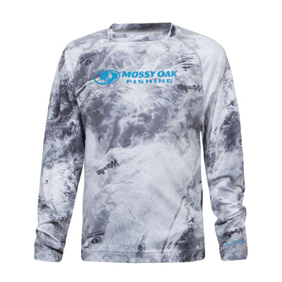 Mossy Oak Fishing Youth Shield Logo Long Sleeve Shirt Hailstone Front