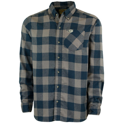 Mossy Oak Men's Thermal Lined Plaid Flannel Long Sleeve Button Down Shirt Grey Buffalo Front