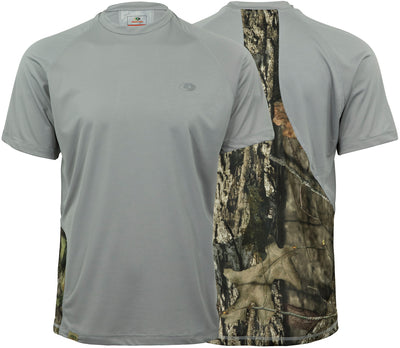 Mossy Oak Performance Field Short Sleeve Tech Tee Cool Grey Break Up Country Front and Back