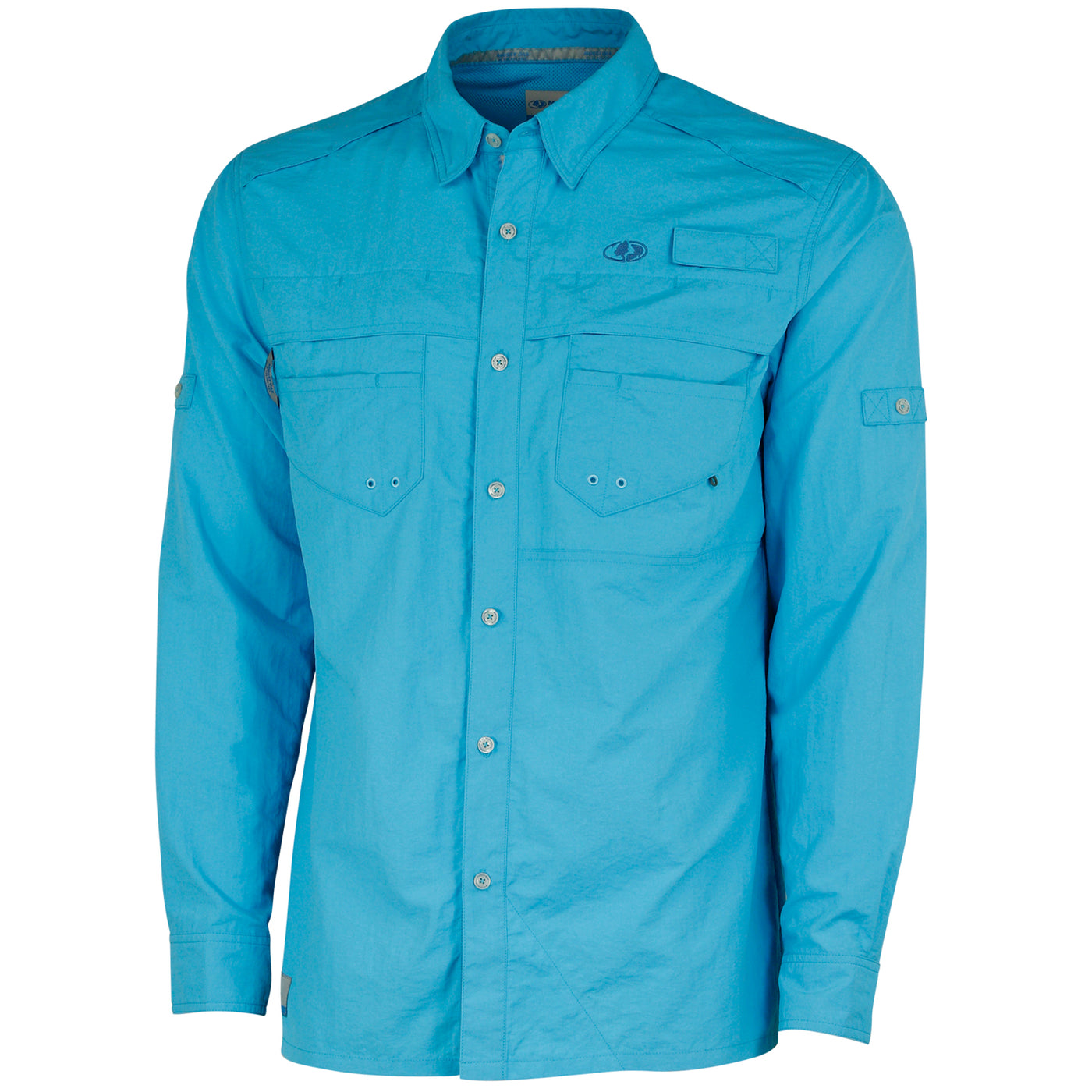 Mossy Oak Men's Long Sleeve Button Down Fishing Shirt Blue Horizon Front