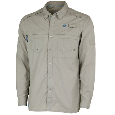 Mossy Oak Men's Long Sleeve Button Down Fishing Shirt Cool Grey Front