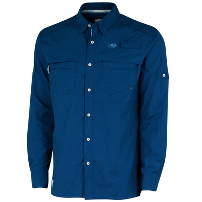 Mossy Oak Men's Long Sleeve Button Down Fishing Shirt Deep Sea Blue Front