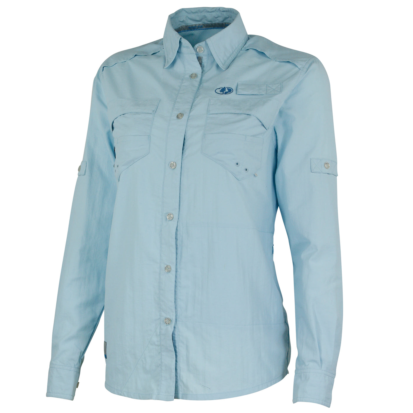 Mossy Oak Women's Long Sleeve Fishing Shirt Button Down Cool Blue
