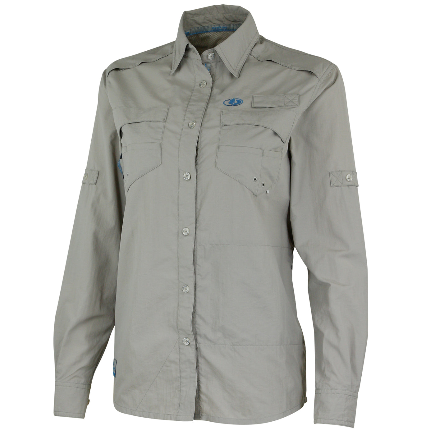 Mossy Oak Women's Long Sleeve Fishing Shirt Button Down Cool Grey