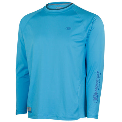 Mossy Oak Men's Long Sleeve Coolcore Fishing Shirt Blue Horizon Front