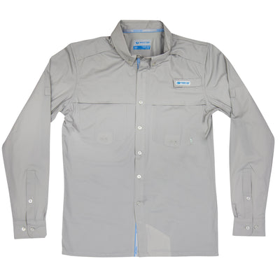 Mossy Oak Fishing Offshore Long Sleeve Shirt Button Down Cool Grey Front
