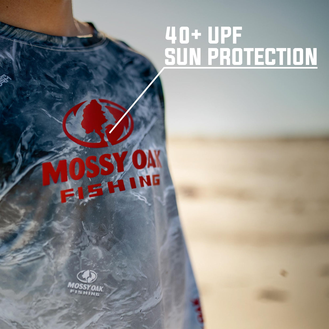 Mossy Oak Fishing Red, White & Blue Tech Long Sleeve Shirt 40+ UPF Sun Protection