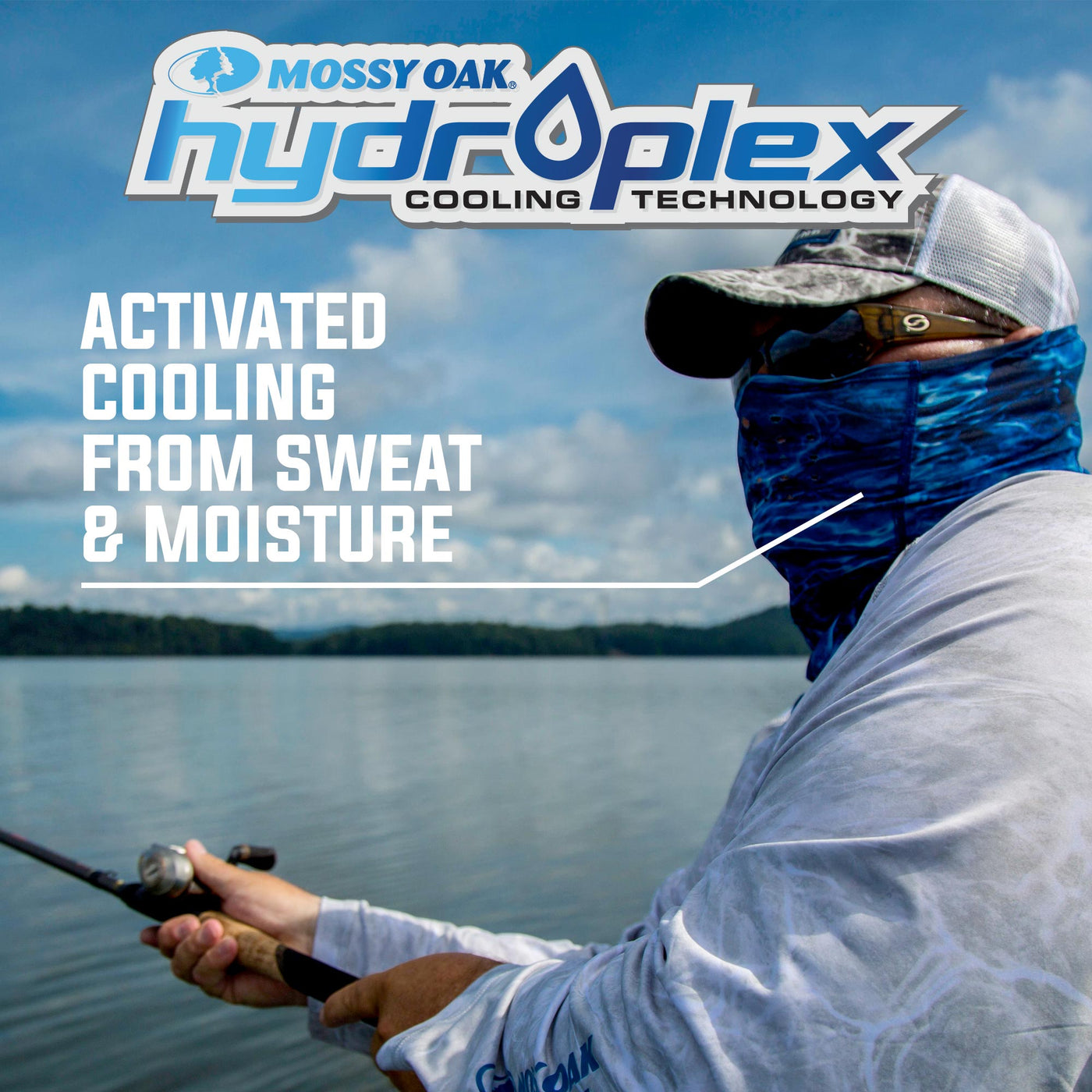 Mossy Oak Fishing Neck Gaiter Hydroplex Cooling Technology Activated Cooling from Sweat and Moisture