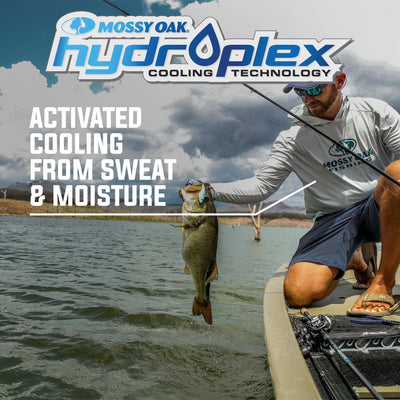 Mossy Oak Long Sleeve Fishing Tech Hoodie Hydroplex Cooling Technology Activated Cooling from Sweat and Moisture