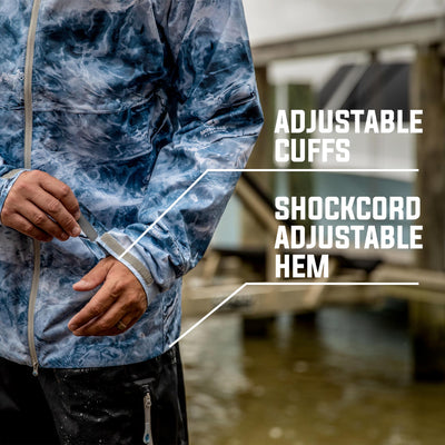 Mossy Oak Fishing Rain Jacket Adjustable Cuffs Shockcord Adjustable Hem