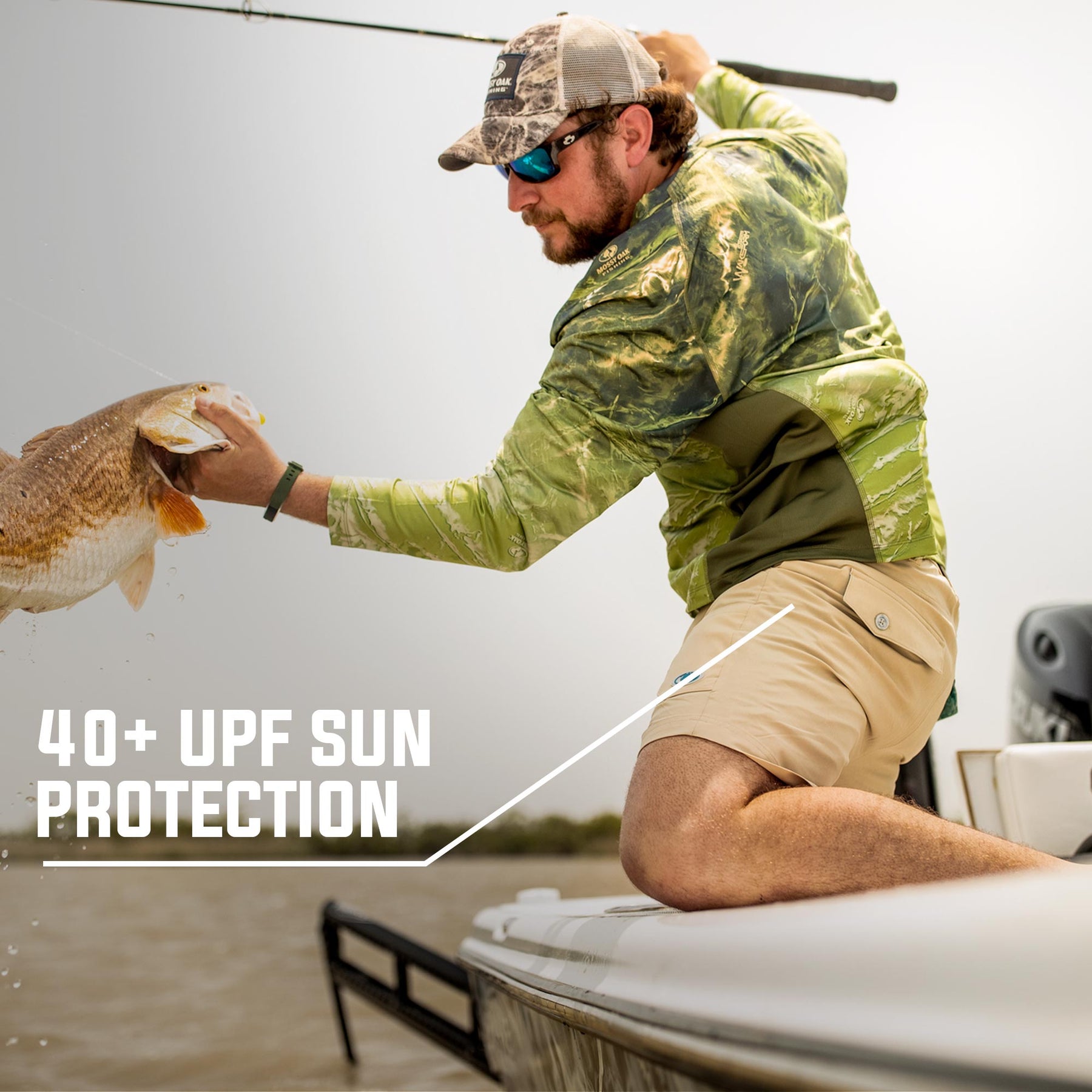 Men's Reinforced Cooling UPF50 Fingerless Mossy Oak Camo Fishing