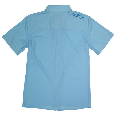 Mossy Oak Fishing Inshore Short Sleeve Shirt Button Down Cool Blue Back