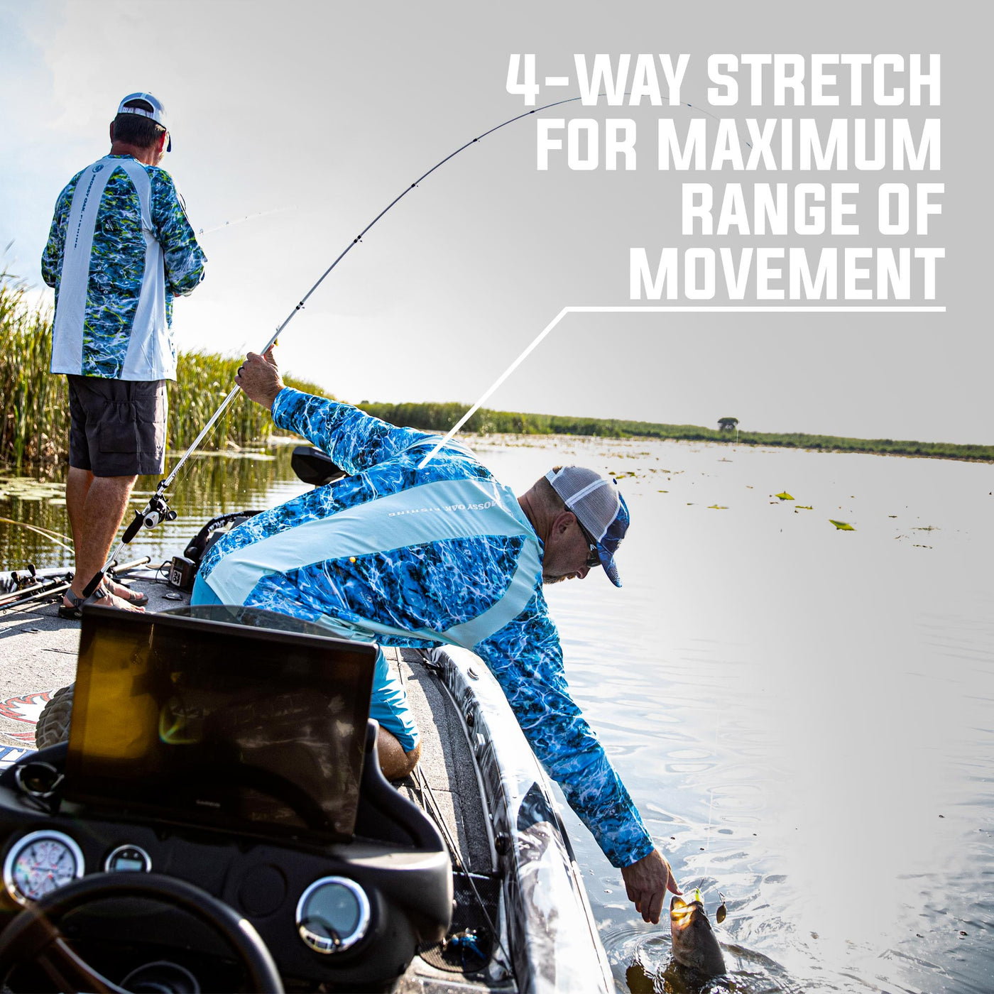 Mossy Oak Men's Long Sleeve Fishing Tech Shirt 4-Way Stretch for Maximum Range of Movement