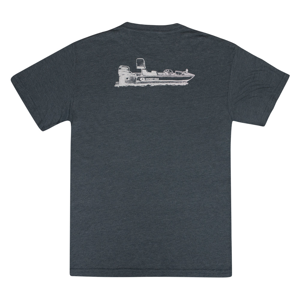 Mossy Oak Fishing Boat T Shirt Heather Midnight Navy Back