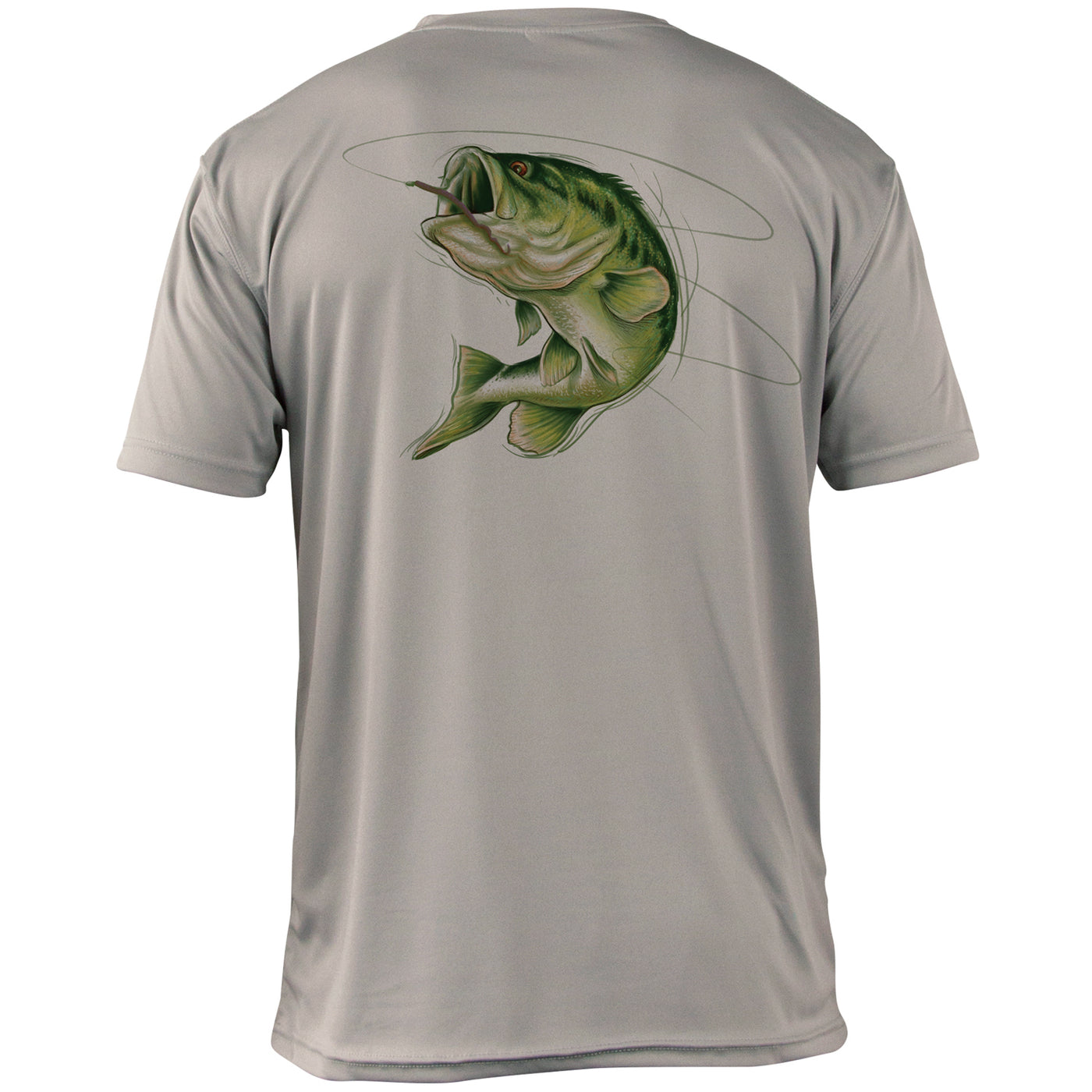 Mossy Oak Fishing Graphic Shirt Short Sleeve Bass Athletic Grey Back
