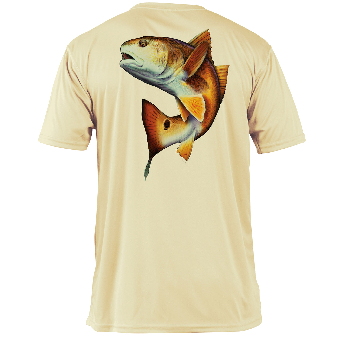 Mossy Oak Fishing Graphic Shirt Short Sleeve Redfish Pale Yellow Back
