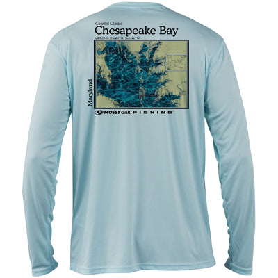 Mossy Oak Coastal Classic Logo Long Sleeve Shirt Chesapeake Bay  Artic Blue