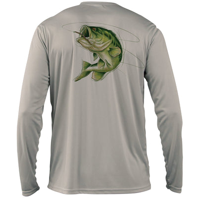 Mossy Oak Fishing Graphic Long Sleeve Shirt Bass Athletic Grey Back