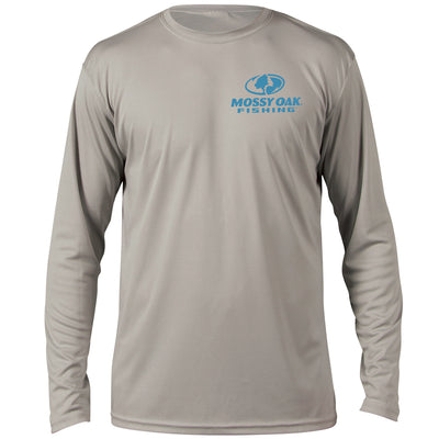 Mossy Oak Fishing Graphic Long Sleeve Shirt Athletic Grey Front
