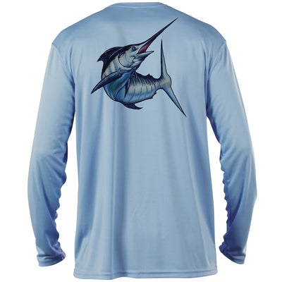 Mossy Oak Fishing Graphic Long Sleeve Shirt Marlin Sky blue Back