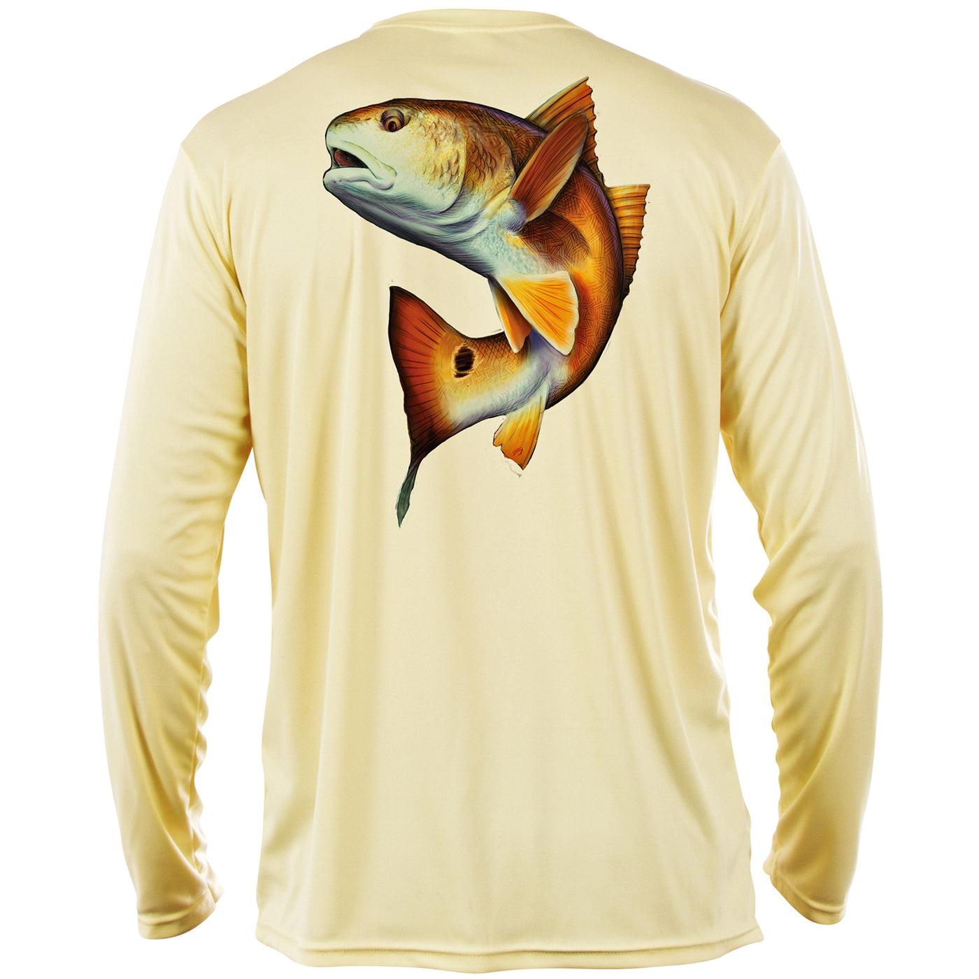 Mossy Oak Fishing Graphic Long Sleeve Shirt Redfish Pale Yellow Back