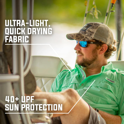 Mossy Oak Fishing Offshore Short Sleeve Shirt Button Down Ultralight Quick Drying Fabric 40+ UPF Sun Protection
