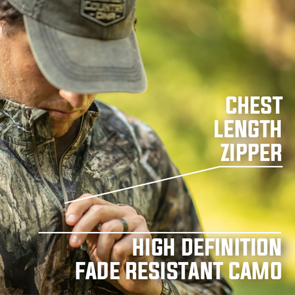 Mossy Oak Tibbee Flex Hunt 1/4 Zip Chest length zipper high definition fade resistant camo