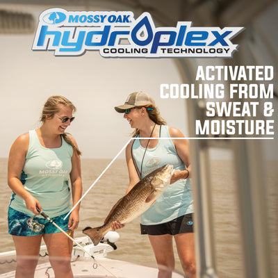 Mossy Oak Fishing Women's Workout Short Hydroplex Cooling Technology Activated Cooling From Sweat and Moisture