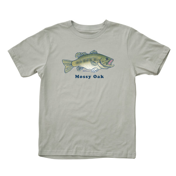 Men's Mossy Oak Bass Fishing Blue Logo Graphic Tee Silver Small 